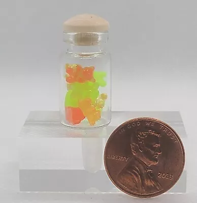 Miniature Jar WITH WOOD TOP Filled With 9 MICRO MINI GUMMY BEARS! #141 • $2.29