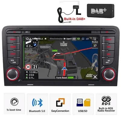 £188.99 • Buy For Audi A3 2003-2012 S3 RS3 7  Car Radio Stereo GPS Sat Nav Bluetooth DAB+ UK