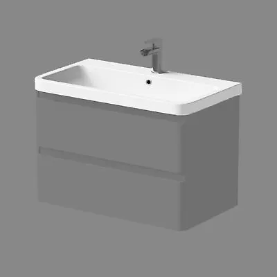 Bathroom 800mm Wash Basin Sink White Gloss Modern Curved Resin 1 Tap Hole • £89.97