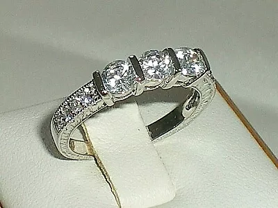 Ladies Hallmarked Sterling 925 Solid Silver 3 Stone White Sapphire Eternity Ring • £27.25