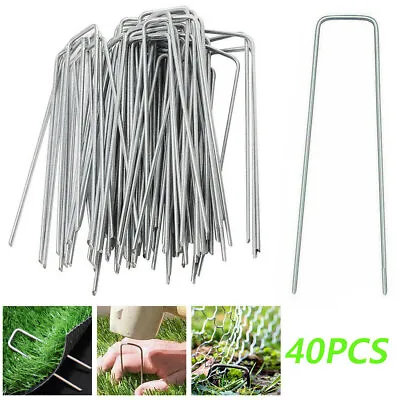 40x Galvanised U Pins Weed Control Fabric Pegs Garden Turf Securing Membrane UK • £2.99