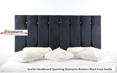 £65 • Buy Seville Bed Headboard Faux Suede All Sizes & Colours Sparkling Diamante Buttons