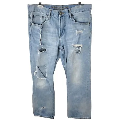 American Eagle Jeans Mens 32 Classic Bootcut Distressed Denim Light Wash 34x32 • $13.79