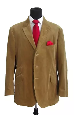 J.Peterman Three Button Center Vent Elbow Patch Ticket Tan Corduroy Jacket ~ 50 • $189