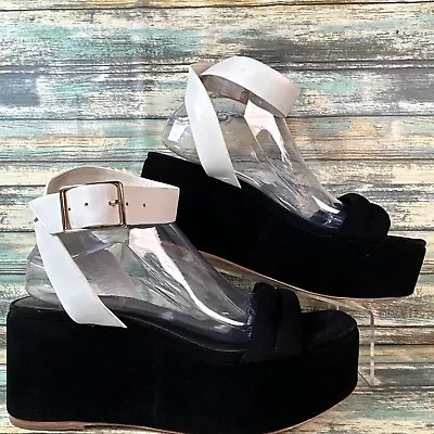 Charlotte Stone Platform Sandals Womens 11M Black Velvet Wedge Heel Ankle Strap • $49