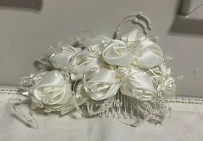 Vintage Bridal Headpiece Handmade Beaded Flowers White • $15