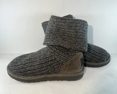 UGG Australia Gray Cardy Boots Size 1 US Girls Knitted 2 Buttons Tall Cuffed • $39.99