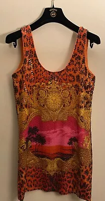 VERSACE FOR H&M ICONIC SEQUINED LEOPARD TROPIC PRINT MINI TANK DRESS Size 2 32 • $170