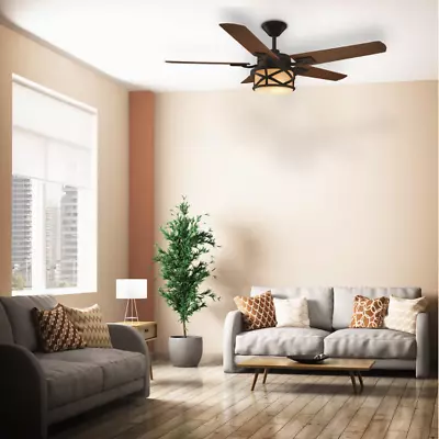 Damp Outdoor/Indoor 52  Cabin Ceiling Fan Rustic Cage Light Industrial Bronze • $249.99