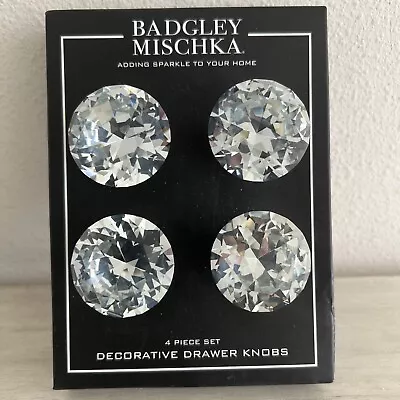 Badgley Mischka Round 1-5/8  Crystal Drawer Knobs Pulls Set 4 Chrome Base NEW • $27.61