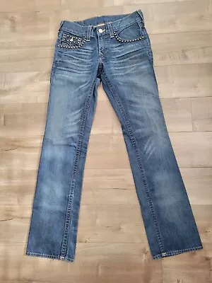 True Religion Ricky Jeans 29 X 36 Straight Denim Rounded Studs USA Flap Pocket • $84.99