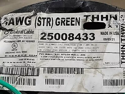 General Cable #8awg 19 Stranded THHN/THWN-2/MTW Building Wire Cable Green /50ft • $39.99
