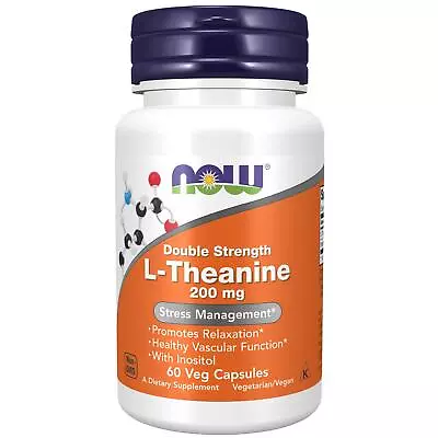 NOW Foods L-Theanine 200 Mg 60 Veg Capsules Sleep Aid Relaxation And Stress • £19.03