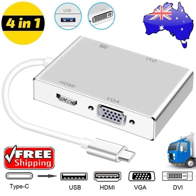 $35.81 • Buy USB C To HDMI 4K Adapter Type C To VGA DVI USB 2.0 USB Hub For MacBook Pro/Dell