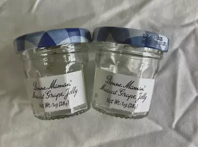 Empty Set Of 2 Mini Bonne Maman Jelly Jars Blue White Lids Craft Supply Storage • $19.95