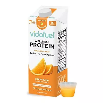 2 Pack Vidafuel Wellness Protein Drink Citrus Burst 2oz Shot 32oz Carton • $45.49