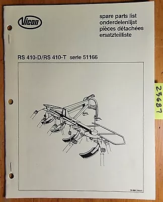 Vicon RS410D RS410T Series 51166 Tedder Parts Manual 70.001.753/1 • $15