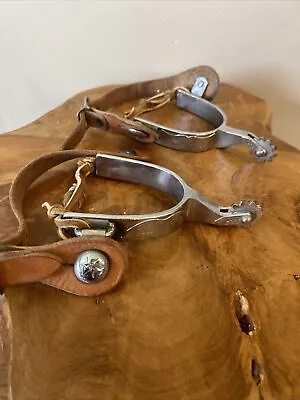 VTG Crockett Renaldo Western 10 Point Wheel  Spurs With Leather Straps Engraved • $185