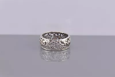 Sterling Silver 8mm Openwork Ivy Flowers Mourning Band Ring 925 Sz: 7 • $21.50