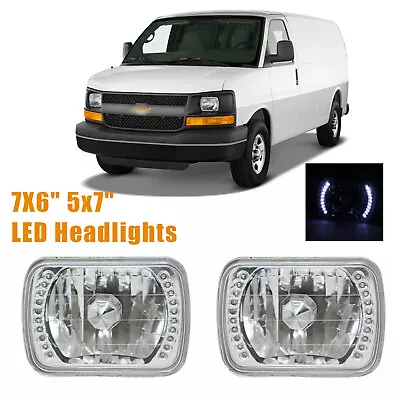 Pair 7X6  5x7  LED Headlights Square For Chevy Express Cargo Van 1500 2500 3500 • $19.99