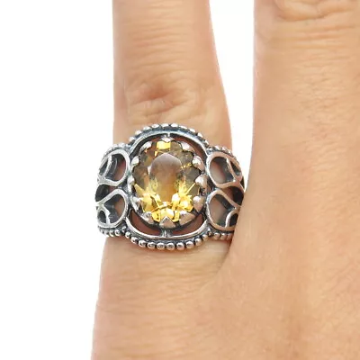 925 Sterling Silver Vintage Real Citrine Gemstone Ornate Ring Size 4.5 • $49.99