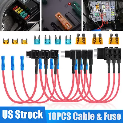 10Pcs 12V Car Add-a-circuit Fuse Tap Adapter Holder Kit W/Mini 15Amp Blade Fuse • $10.48