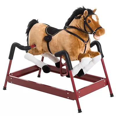 Rocking Horse Toy Children Vintage Plush Rocker Seat Wooden Ride With Sound • $206.90