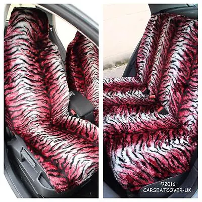For Mitsubishi EVO X  - Red Tiger Faux Fur Furry Car Seat Covers - Full Set • $154.73