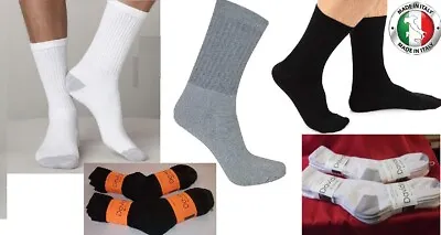Davido Mens Socks Crew 100% Cotton Made In Italy White / Black 6 Pack • $19.50