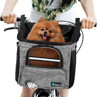 Dog Bike Basket Pet Bicycle Backpack Carrier For Handlebar Puppy Cat Safety Mesh • $49.99