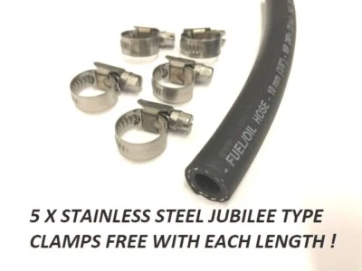 £26.99 • Buy Flexible Nitrile Rubber Smooth Fuel Tube Petrol Diesel Oil  Hose Pipe + 5 Clips