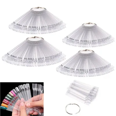 200 X Nail Art Tips Colour Pop Stick Display Fan Practice Starter Ring Clear DIY • £6.99