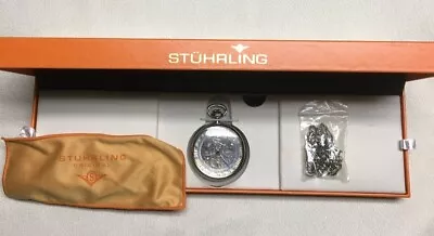 Stuhrling Vintage Stainless Steel Mechanical Silver Mens Pocket Watch NEW IN BOX • $75