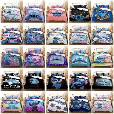 Kids Lilo Stitch 3D Duvet Cover Quilt Cover Pillowcase Single Double Bedding Set • £7.19