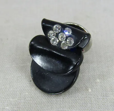 Vintage Black Bakelite Mourning Rhinestone Lapel Tack Pin • $6.95