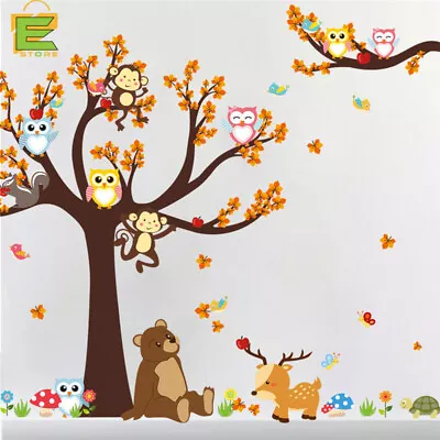 Cartoon Forest Tree Branch Leaf Animal Owl Monkey Bear Deer Wall Stickers Kids • $8.97