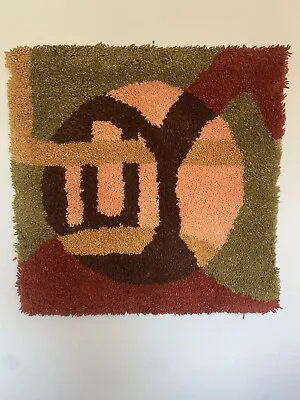 Vintage Flowy Abstract Latch Hook Rug Wall Hanging Art 35” X 35  MCM Mod Retro • $140