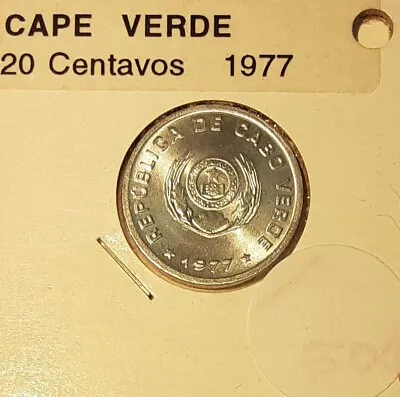 1977 Cape Verde 20 Centavos Aluminum Coin - Coat Of Arms  BU • $19.95