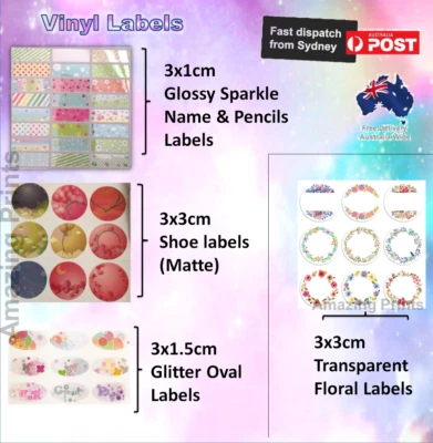 $5.49 • Buy Girls Vinyl Personalised Name Label Sticker School Pencil Kids Shoe Tag Book