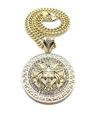 NEW GOLD PLATED MEDUSA PENDANT & 24  6mm CUBAN CHAIN* • $27.99