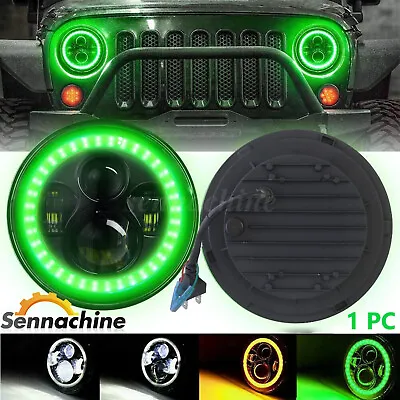 7  Inch Round LED Headlight Green Halo DRL Beam For Jeep Wrangler JK LJ TJ CJ • $28.99