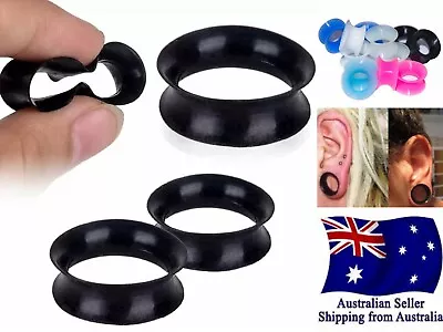  Pair Of Thin Silicone Double Flared Stretcher Flesh Ear Tunnel Plugs Expanders • $7.95