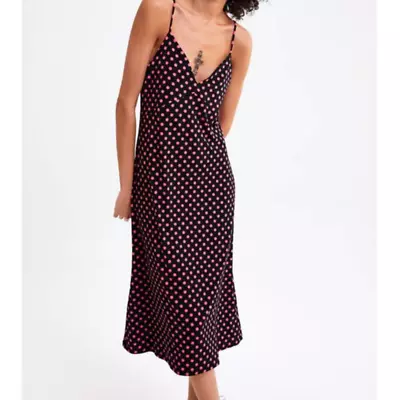 ZARA Sleeveless Midi Slip Dress Black Pink Polka Dot NWT Size XL 1165/178/032 • $29.99