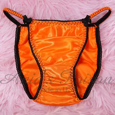 Halloween Satin String Bikini Orange VTG Style Wetlook Women's Sissy Panties • $19.99