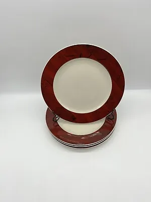 4 Warren Kimble Barns Sakura Dinner Plates Red Boards 11” Red White Plates 1998 • $69.99