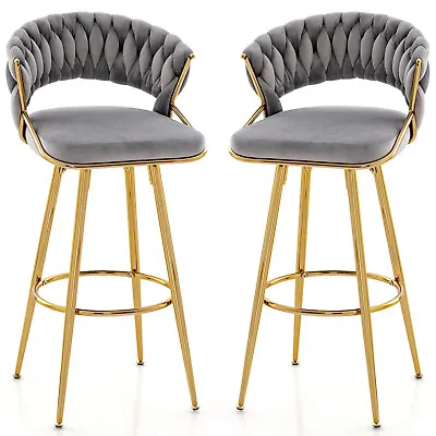 Velvet Bar Stool Set Of 2 Modern Upholstered Kitchen Bar Chairs Bar Height Stool • £135.95