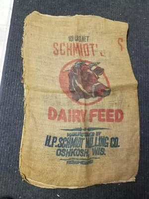 Vintage HP Schmidt Dairy Feed Burlap Bag OshkoshWI • $129.99