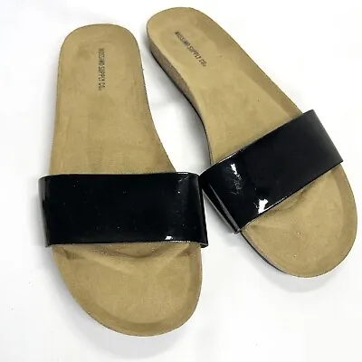 New MOSSIMO SUPPLY Co Women's Black Natural Patent Slides Flat Flip Flop Size 8 • $19.75