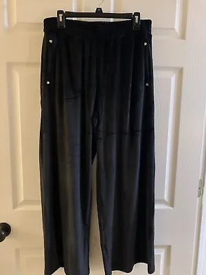 Michael Kors Velour Pants Women's Large Wide Leg Black Polyester Blend Pockets • $19.99