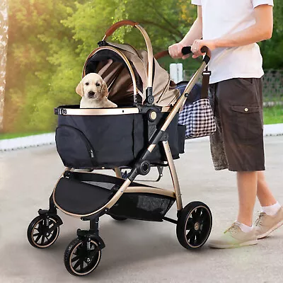 LUCKYERMORE 3 In 1 Pet Stroller Foldable Carrier Travel Cart Dog Cat Cup Holder • $157.99